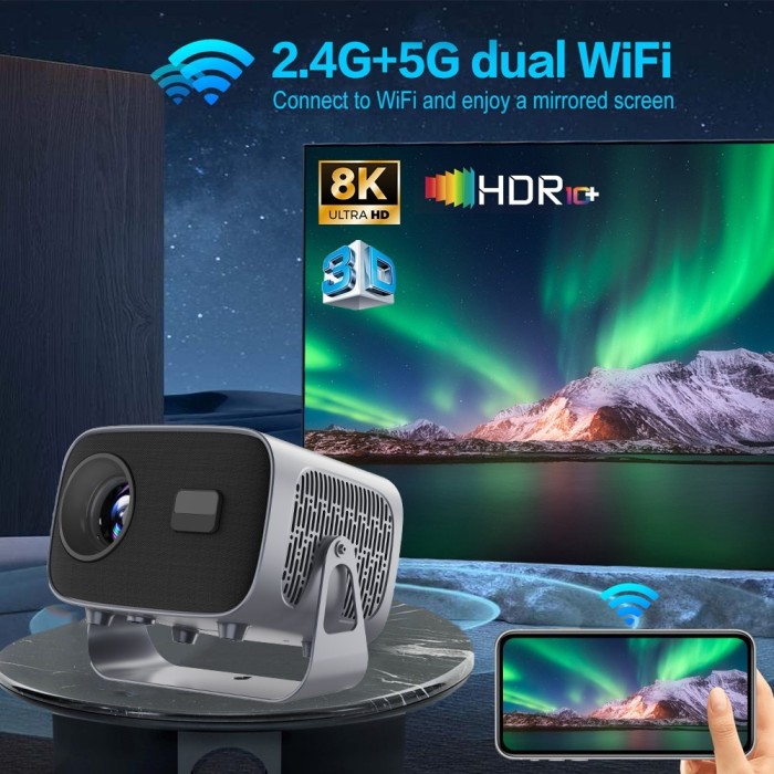 Máy chiếu mini 4K K670 Plus - Cao cấp, nhỏ gọn, kết nối WiFi Bluetooth, bảo hành 12 tháng