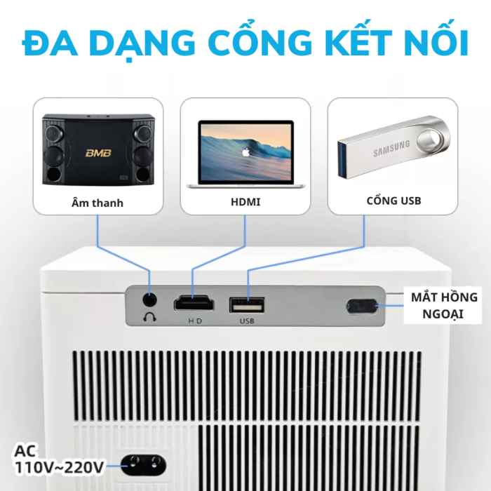 Máy chiếu 4K siêu nét Kaw K650 Plus, Giá rẻ, Chất lượng, độ nét Full HD 1080p, Tích hợp WiFi, Bluetooth