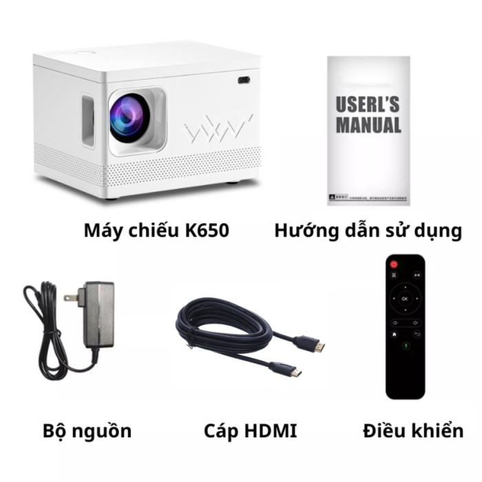 Máy chiếu 4K siêu nét Kaw K650 Plus, Giá rẻ, Chất lượng, độ nét Full HD 1080p, Tích hợp WiFi, Bluetooth