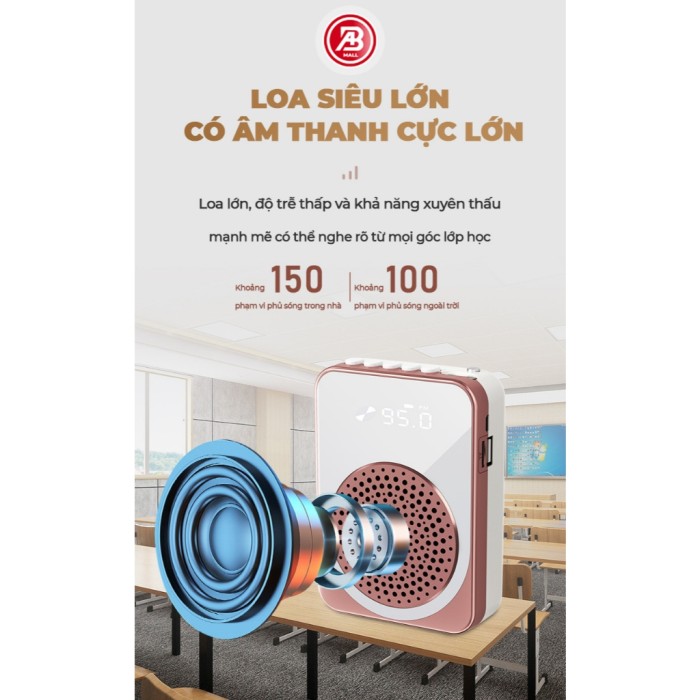 Máy trợ giảng, Loa trợ giảng cao cấp không dây FM, Tặng kèm 2 Mic, Pin trâu, Nhỏ gọn,  Âm thanh lớn