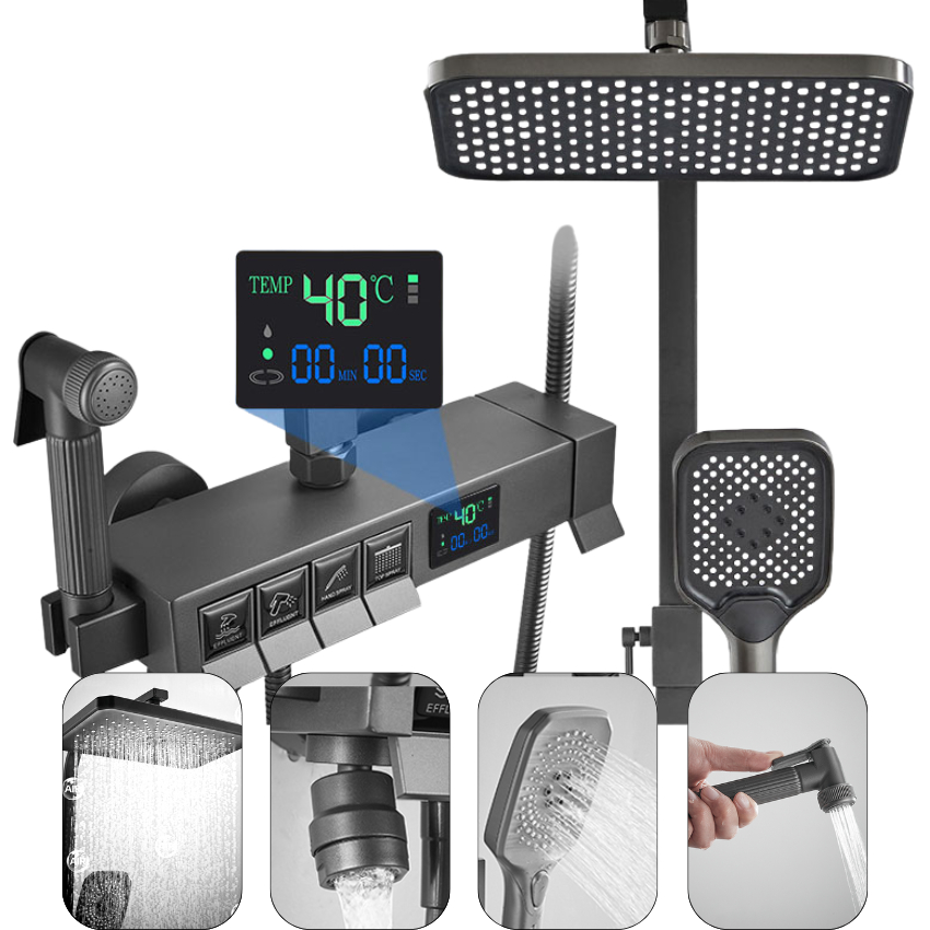 Bộ vòi hoa sen 4 nút bấm hiển thị nhiệt độ qua màn hình LED thế hệ mới màu đen