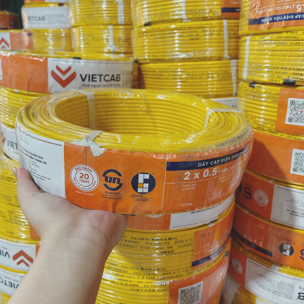Dây điện đôi VIETCAB lõi đồng 2 lớp vỏ PVC cách điện bọc dẹp an toàn kích thước 2x1.5mm2